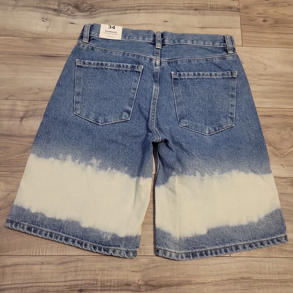 MNG Tie-Dye Bleach Long Bermuda Denim Jean‎ Shorts Womens 2 100% Cotton NEW